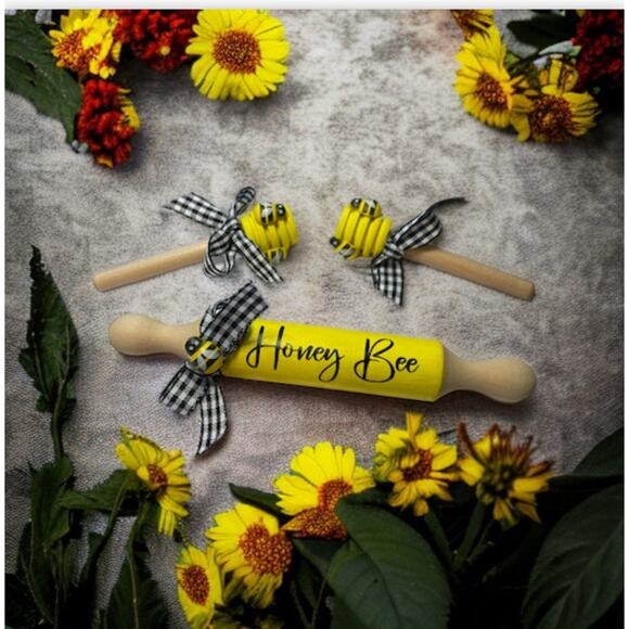 ⤵️Mini Wooden Honey Dipper set |Honey Bee Decor, Honey Stirrer| Mini Rolling pin - Picture 6 of 8